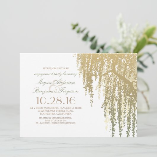 金ゴールドシェードウィローツリーエレガント婚約パーティ 招待状 (スタンド正面)