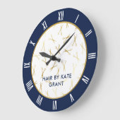 金ゴールドシザフェイクーズネイビーブルーヘアサロン ラージ壁時計 (傾斜)