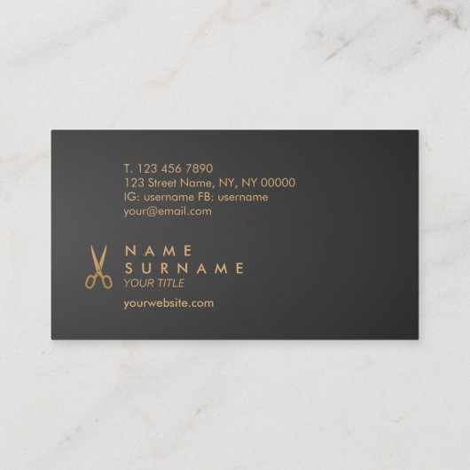 金ゴールドシザーズ美容師ブラックグラデーション割引 名刺 (裏面)