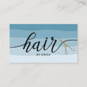 金ゴールドシザータイポグラフィブルーシェード美容師 名刺 (正面)
