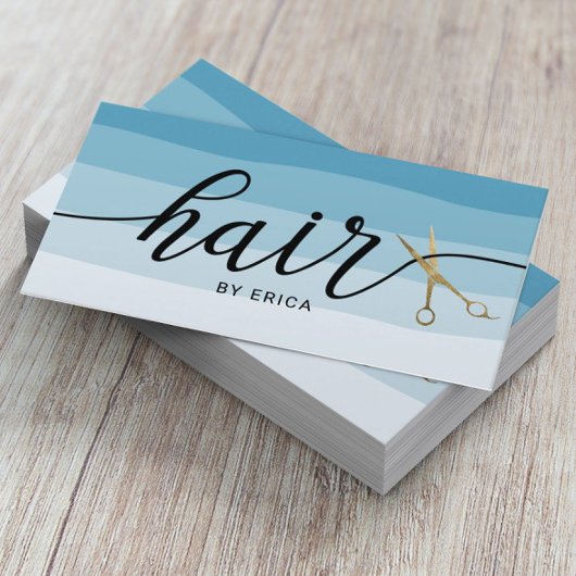 金ゴールドシザータイポグラフィブルーシェード美容師 名刺