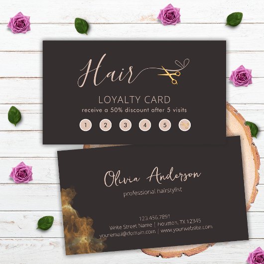 金ゴールドシザーダークグレーヘアスタイリスト美しいサロン ロイヤリティカード
