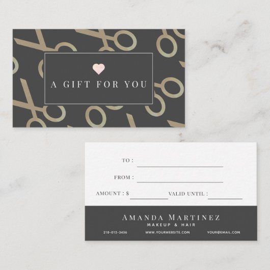 金ゴールドシザーパターンダークグレーギフト証明書 名刺 (正面/裏面)