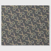 金ゴールドシザーパターンダークグレー ラッピングペーパー (フラット)