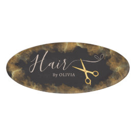 金ゴールドシザーピンクヘアカット美しいサロン エレガント 名札