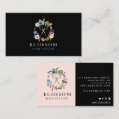 金ゴールドシザーフローラリースロゴ美容師サロン 名刺 (正面/裏面)