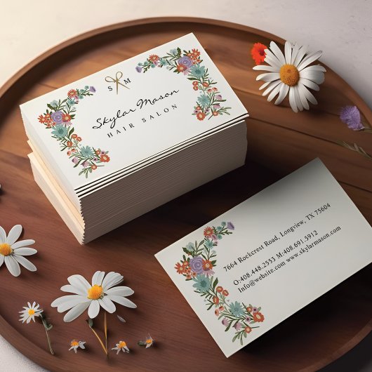 金ゴールドシザーフローラリース美容師ホワイト 名刺