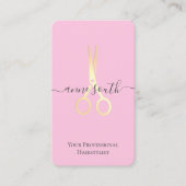 金ゴールドシザーヘアスタイリスト美容師QRピンク 名刺 (正面)