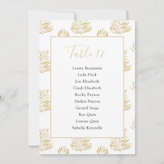 金ゴールドシダの葉のテーブル番号座席表 招待状 (正面)