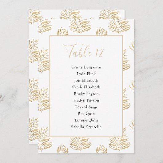金ゴールドシダの葉のテーブル番号座席表 招待状 (正面/裏面)