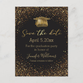 金ゴールドシックなグリッターブラック卒業は日付を保存 案内ポストカード