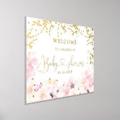 金ゴールドシックなフローラ水色ベビースシャワーへようこそ 箔ポスター (レイダウン)