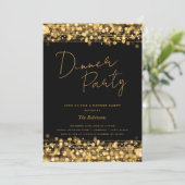 金ゴールドシックなライトスクリプトディナーパーティーブラック 招待状 (スタンド正面)