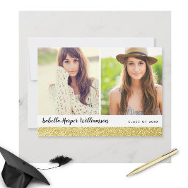 金ゴールドシックスパークルズ2グラード写真卒業パーティー 招待状