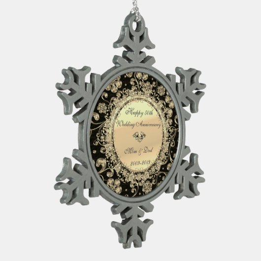 金ゴールドシックフローラダイヤモンド結婚50周年 スノーフレークピューターオーナメント (左)