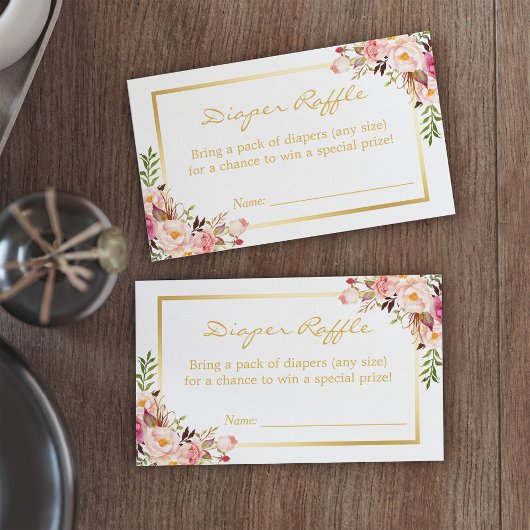 金ゴールドシックフローラベビーシャワーおむつラッフルチケット