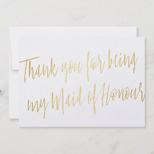 金ゴールドシック「私のメイド・オブ・オーナー（花嫁付き添い人）をありがとう」 サンキューカード (正面)