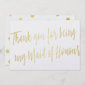 金ゴールドシック「私のメイド・オブ・オーナー（花嫁付き添い人）をありがとう」 サンキューカード (正面/裏面)