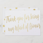 金ゴールドシック「私のメイド・オブ・オーナー（花嫁付き添い人）をありがとう」 サンキューカード (正面/裏面)