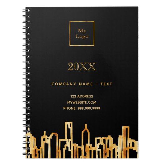 金ゴールドシティスカイラインブラックビジネスプロフェッショナルロゴ ノートブック (正面)