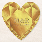 金ゴールドシトリン水彩ハート結婚記念日 ペーパーコースター (正面)