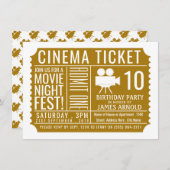 金ゴールドシネマチケットキッズバースデーパーティーチケット エンクロージャーカード (正面/裏面)