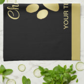 金ゴールドシャイニーな犬の手を黒い背景に キッチンタオル (折り畳み)