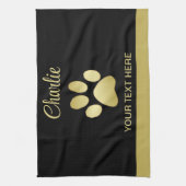 金ゴールドシャイニーな犬の手を黒い背景に キッチンタオル (縦)