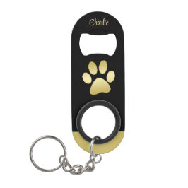 金ゴールドシャイニーな犬の手を黒い背景に キーホルダー栓抜き