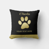 金ゴールドシャイニーな犬の手を黒い背景に クッション (正面)