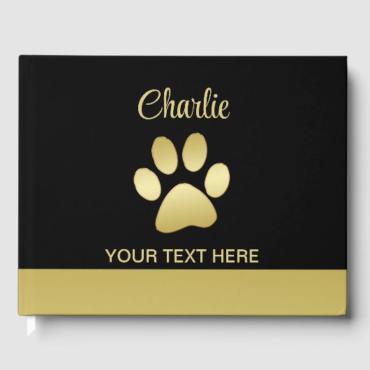 金ゴールドシャイニーな犬の手を黒い背景に ゲストブック (正面)