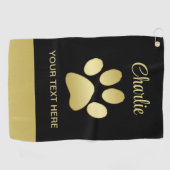 金ゴールドシャイニーな犬の手を黒い背景に ゴルフタオル (横)