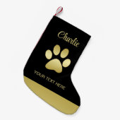 金ゴールドシャイニーな犬の手を黒い背景に スモールクリスマスストッキング (正面 (吊り時))