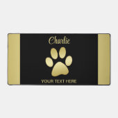 金ゴールドシャイニーな犬の手を黒い背景に デスクマット (正面)