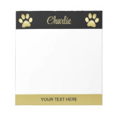 金ゴールドシャイニーな犬の手を黒い背景に ノートパッド (正面)