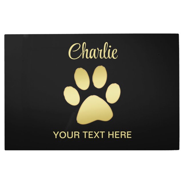 金ゴールドシャイニーな犬の手を黒い背景に メタルプリント (正面)