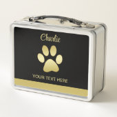 金ゴールドシャイニーな犬の手を黒い背景に メタルランチボックス (裏面)