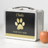 金ゴールドシャイニーな犬の手を黒い背景に メタルランチボックス (インサイチュ)