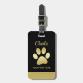 金ゴールドシャイニーな犬の手を黒い背景に ラゲッジタグ (正面縦)