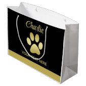 金ゴールドシャイニーな犬の手を黒い背景に ラージペーパーバッグ (裏面アングル)