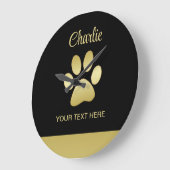 金ゴールドシャイニーな犬の手を黒い背景に ラージ壁時計 (傾斜)