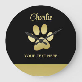 金ゴールドシャイニーな犬の手を黒い背景に ラージ壁時計