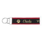 金ゴールドシャイニーな犬の手を黒い背景に リストバンドキーホルダー (鍵左)