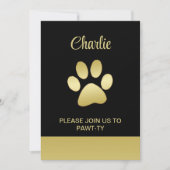 金ゴールドシャイニーな犬の手を黒い背景に 招待状 (正面)