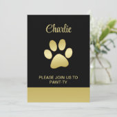 金ゴールドシャイニーな犬の手を黒い背景に 招待状 (スタンド正面)