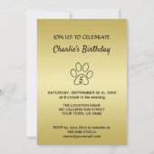 金ゴールドシャイニーな犬の手を黒い背景に 招待状 (裏面)