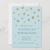 金ゴールドシャイニースターズライトブルーベビー子供の誕生日 招待状 (正面)