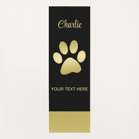 金ゴールドシャイニー犬の足を黒い背景ヨガマット ヨガマット (正面)