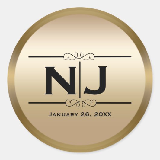 金ゴールドシャインエレガントグラムカスタムモノグラムフリット ラウンドシール (正面)