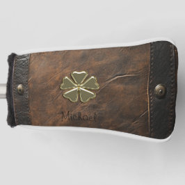 金ゴールドシャムロックサンパトリックの日，ブラウンレザー ゴルフヘッドカバー